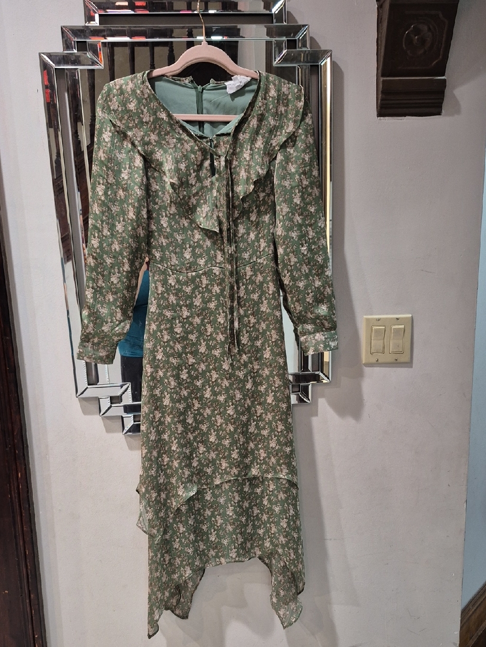 Bliss Sage Green Floral High-Low Ruffle Dress Perfect For Preteen
